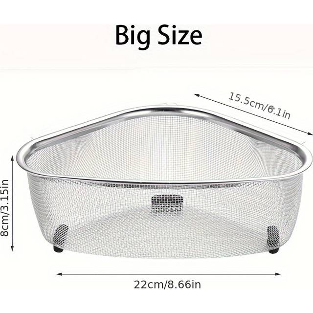 TEMU 1pc Stainless Steel Corner Sink Strainer, Multi-functional Drain Basket, Easy Clean, Space-saving, Dual Use Hanging & Standing Design For Kitchen