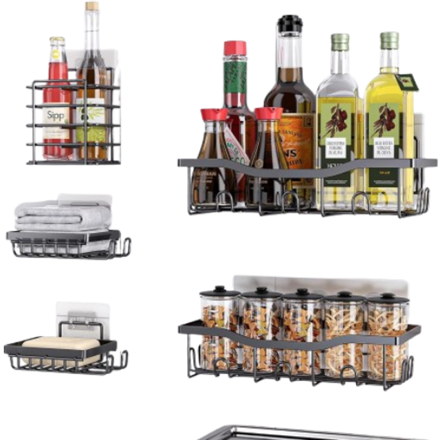 Rustproof Stainless Steel Shower Caddy 5 Pack, Bathroom Storage Accessory Shelf Organiser No Drilling Hanging, Soap