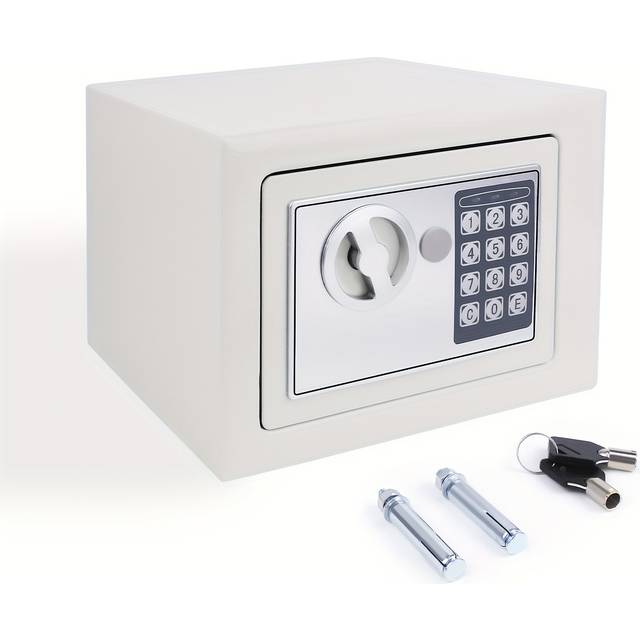 TEMU 4.6l Mini Box With Code And Key, Safe , Wallsafes, Cabinet Safes For Jewelry Cash, Digital Safes For Home Hotel Money Document Jewelry Passport, 23x17x17cm, White