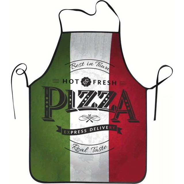TEMU 1pc Retro Italian Flag Pizza Apron - Unisex Kitchen Chef Bib For Cooking, Baking & Gardening, Durable Polyester, Italy Pride Design With "best In The World" & "real Italian" Themes,