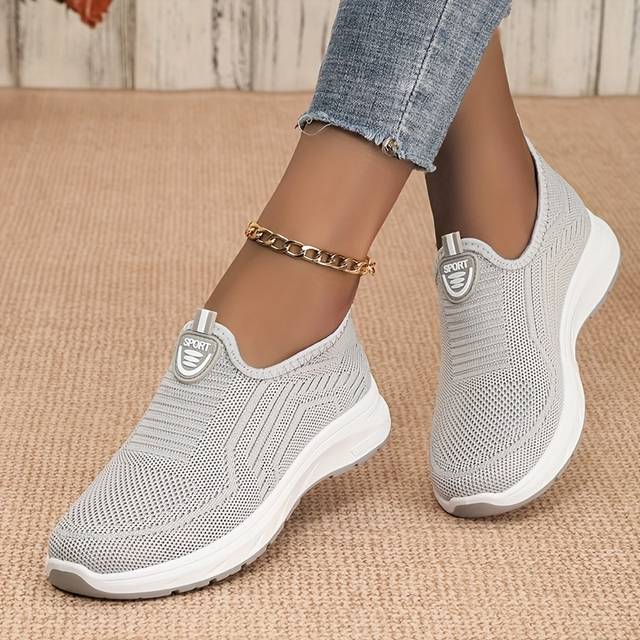 TEMU Women's Casual Slip-on Sneakers - Breathable Mesh Knit Upper, , Non-slip Sole, Lightweight For Outdoor Activities, Casual Footwear | Breathable Sneakers | Slipon Design
