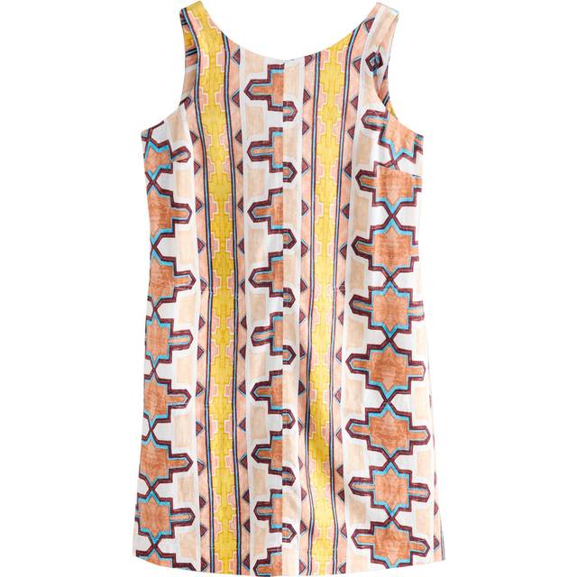 Next Cream Geometric Print Scoop Back Mini Shift Dress With Linen