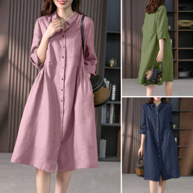 Zanzea womens long sleeve button up shirt dress casual loose swing midi dresses