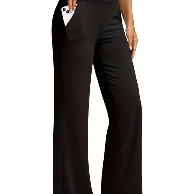 TEMU 1pc Of Women' Color Polyester Wide-leg Yoga Pants, Long Flared Trousers, Suitable For All