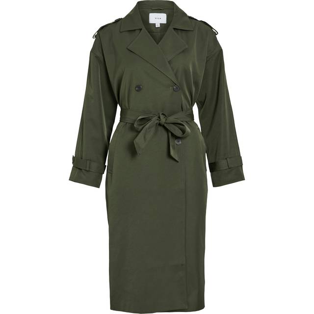 Vila – Premium – Mörkgrön, dubbelknäppt trenchcoat-Grön/a