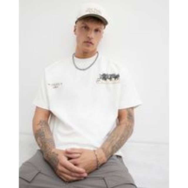 Mens River Island Cream Boxy Fit Yokohama Dragon T-Shirt