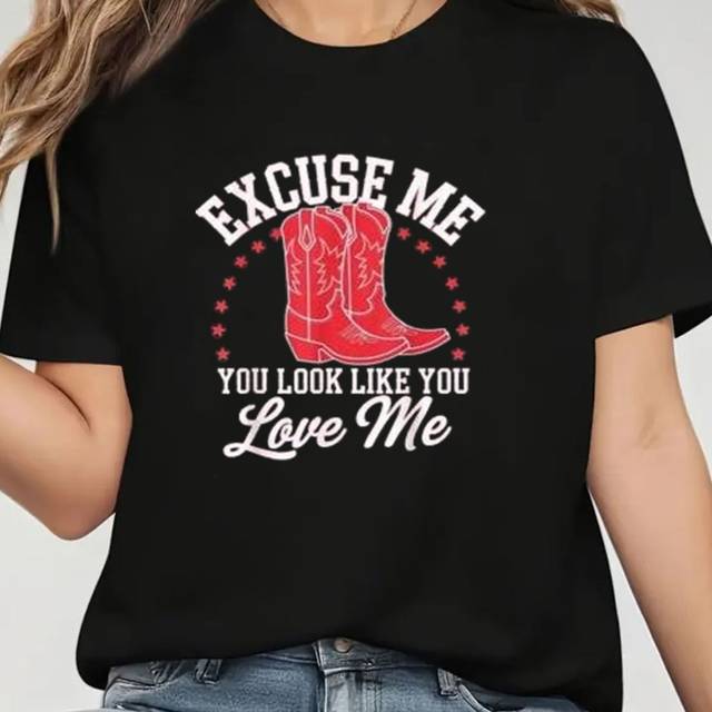 TEMU Country Style T-shirt For Women - ' Me, You Like Who Admires Me' Featuring A Cowboy Boots Design - Fans Of Country Music - !