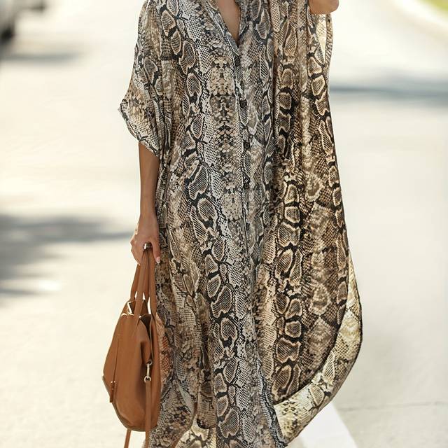 TEMU Beach Cover-up Ethnic Print Bikini Resort Skirt Kaftan Robe