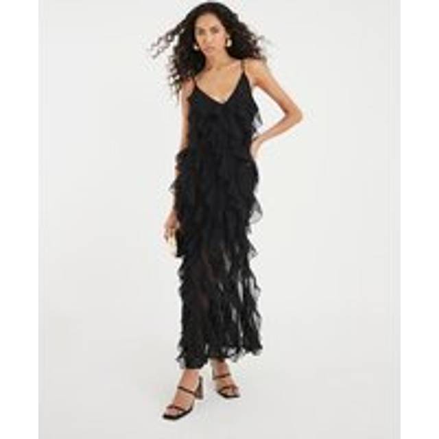 River Island Womens Black Sleeveless Ruffle Midi Dress - 10