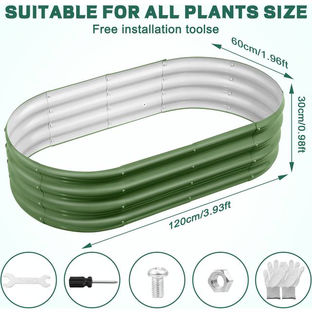TEMU 1pc Contemporary Oval Metal Raised Garden Bed, Galvanized Outdoor Planting Box With Polished , Includes Multiple Components For Vegetables, Flowers,