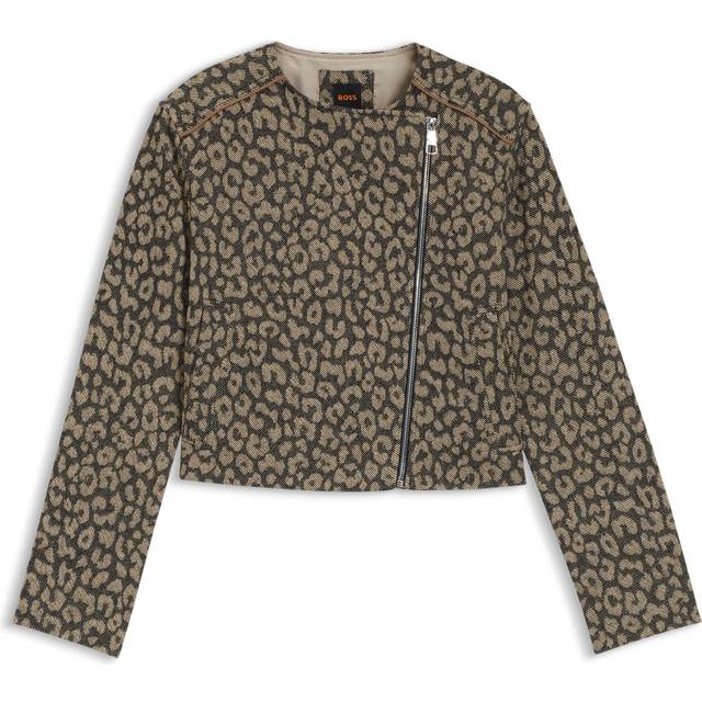 Cropped biker jacket in cotton-blend leopard jacquard - Patterned