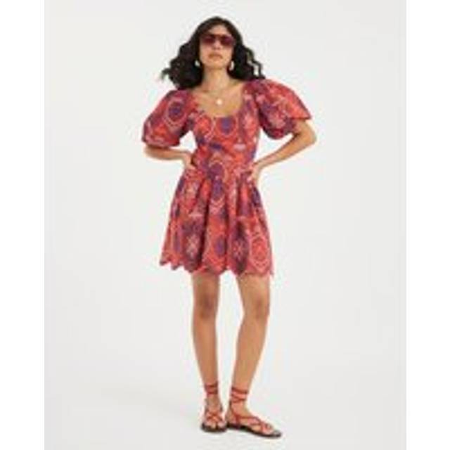 River Island Womens Brown Short Puff Sleeve Cutwork Mini Dress - 18