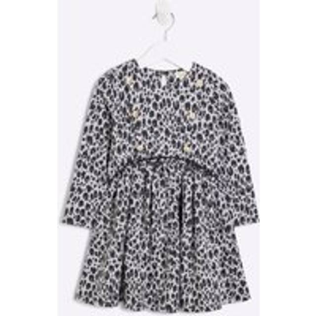 River Island Mini Girls Grey Leopard Smock Dress - 12-18 Mths
