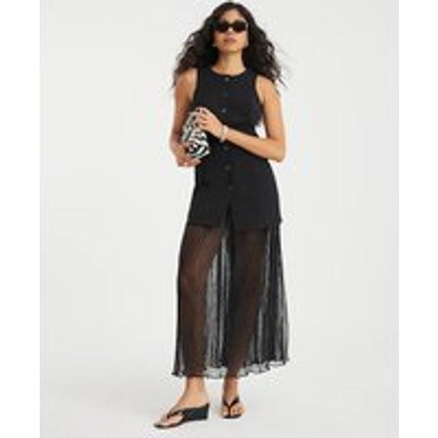 River Island Womens Black Plisse Sleeveless Waistcoat Maxi Dress - XL
