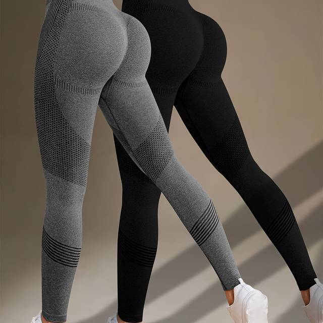 TEMU 2pcs Solid Yoga Sports Leggings, High Stretch Tummy Control Yoga Leggings, Women's Activewear