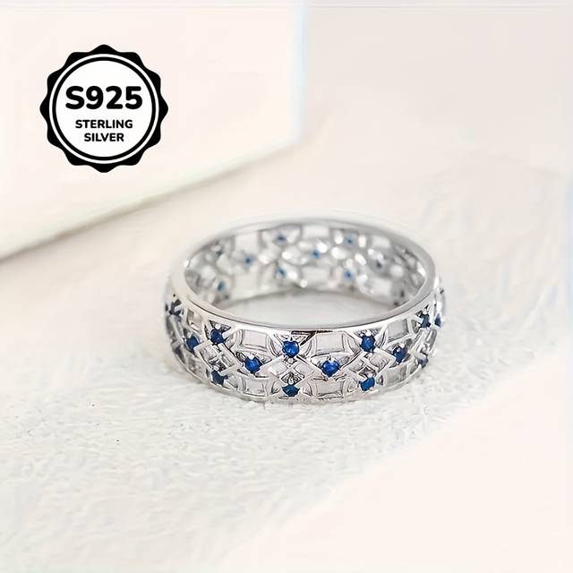 TEMU Blue Synthetic Synthetic Zirconia Wedding Ring - For Her, Suitable For Valentine's Day, Birthday And Party