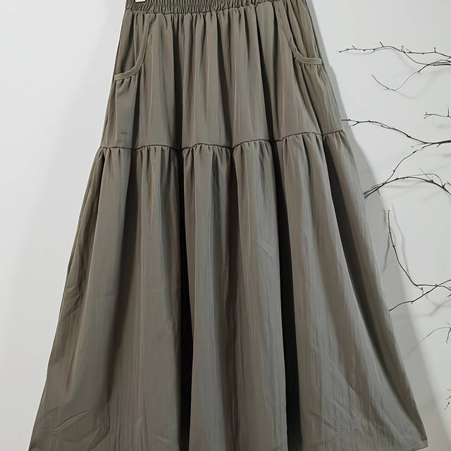 TEMU Women's High-waisted Flared Skirt With Pockets - Double-layer Tiered Design, Solid Color, Machine Washable & Dry , Elegant & Style For Casual Or Formal Wear, Cute Skirts, Nontransparent Fabric