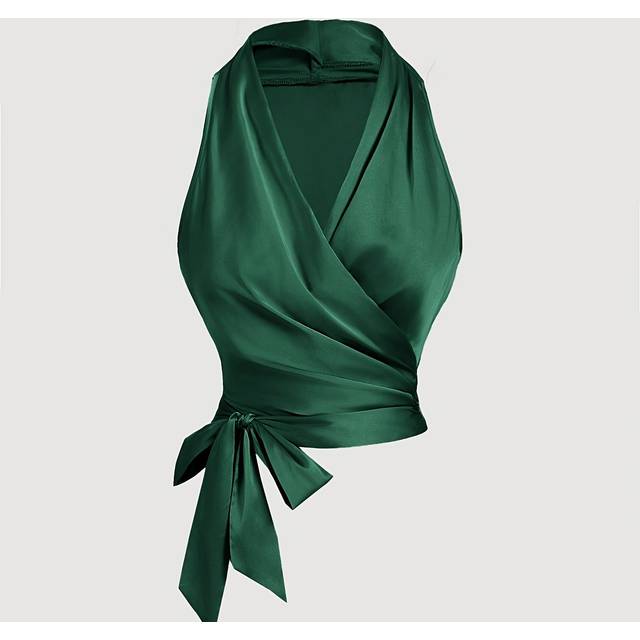 TEMU Elegant Off-shoulder Bow Tie Women's Blouse - Chic Solid Color, V-neck Sleeveless Shirt For Spring/summer/fall, Casual Yet Sophisticated Style, Ladies Blouses