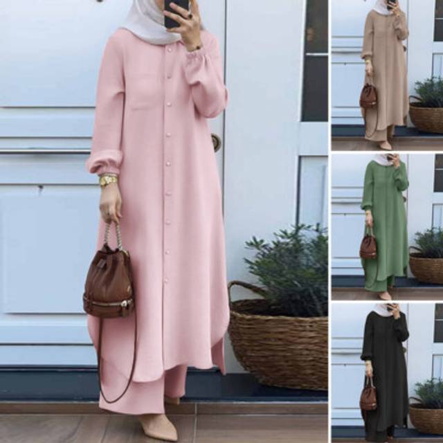 2pcs suit womens turndown long tops shirt dress wide leg pants trousers set plus
