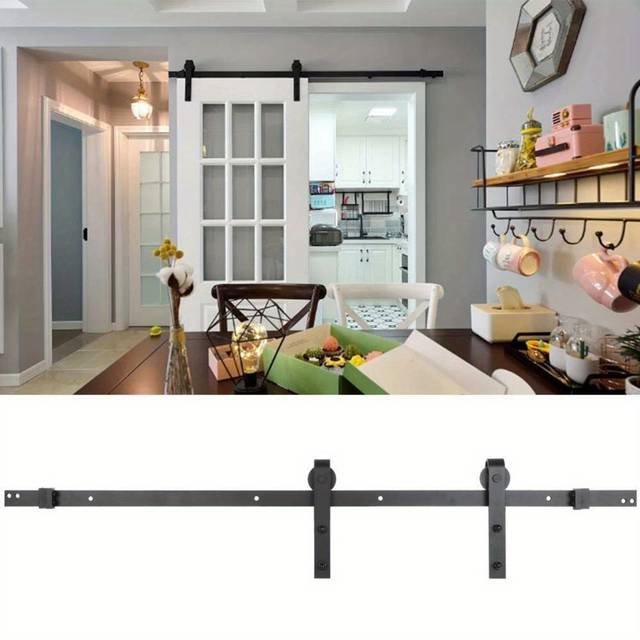 TEMU Sliding Barn 5ft Barn Door Sliding Kit Steel Slide Sliding Track Rail Hanger Roller Steel Rail Track System For Single Wooden Door