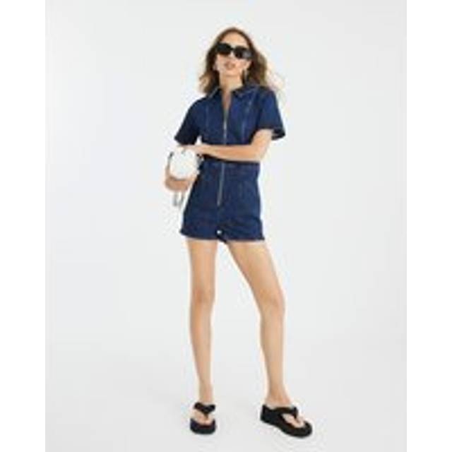 River Island Womens Blue Denim Short Sleeve Seamed Zip Playsuit - 18
