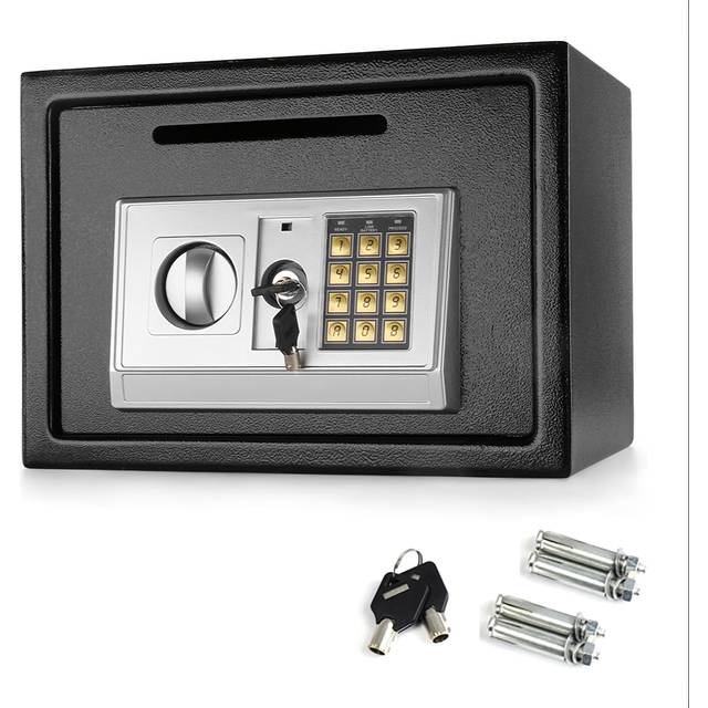 TEMU Home Safes Box Electronic Digital Keypad With 2 Keys 16 Litre .85x13.78x9.85 Inch Black, Wall Or Floor Mounted