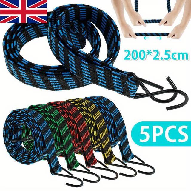 TEMU 5xheavy Duty Luggage Bungee Rope Cords Strap Strong Hook Car&bike Tie Uk