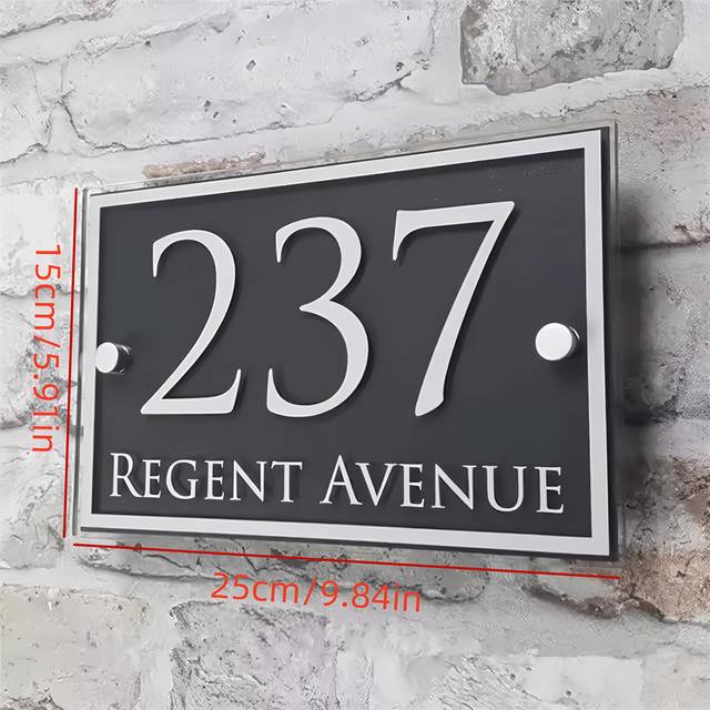 TEMU Customizable Acrylic House Address Plaque | Glass Effect Finish | Weatherproof & | Options For Outdoor Use | With Mounting Hardware Included