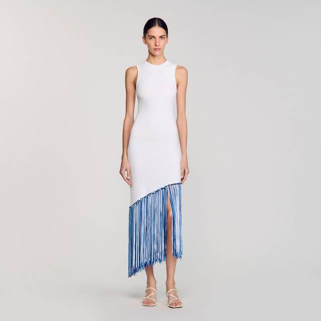 Robe longue frangée - blanc - 40