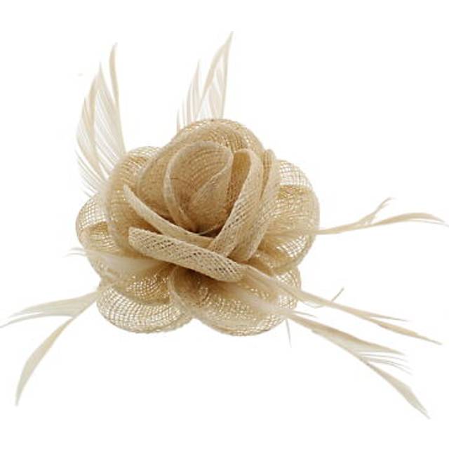 Cream rose net fascinator with feathers on clip & brooch pin