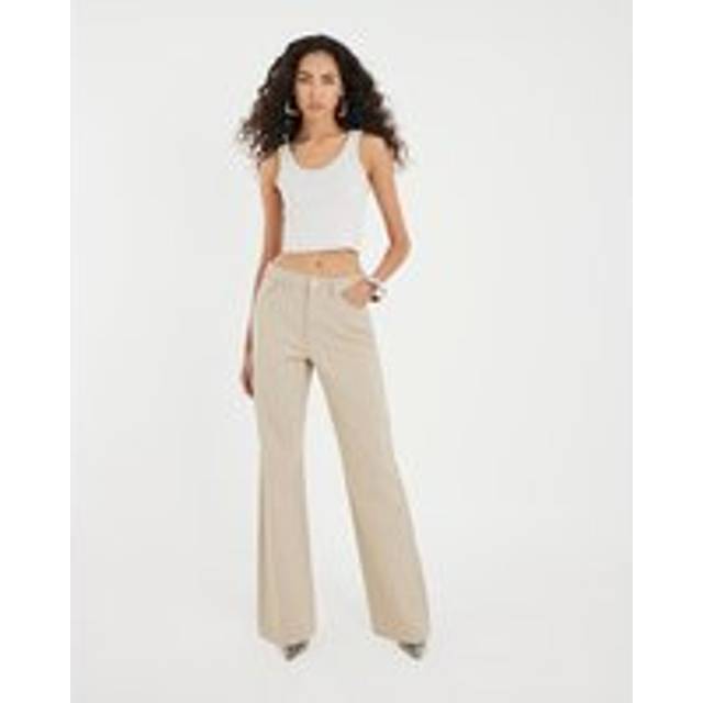 River Island Womens Beige High Rise Diamante Loose Wide Leg Jeans - 6S