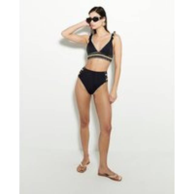 River Island Womens Black Embroidered High Waisted Bikini Bottoms - 12