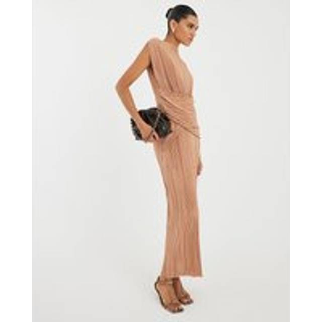 River Island Womens Beige Sleeveless Plisse Wrap Waist Midi Dress