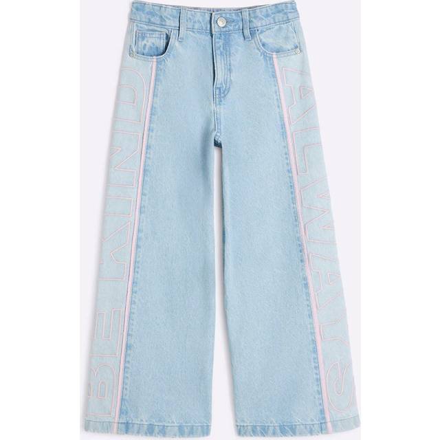 River Island Girls Blue Wide Leg Embroidery Wordy Jeans - 10 Yrs