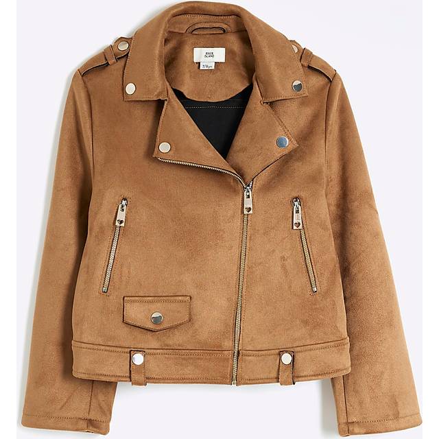 River Island Girls Beige Faux Suede Biker Jacket - 7-8 Yrs