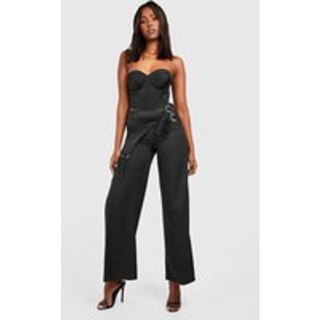 Womens O Ring Waist Band Detail Satin Trouser - Black - 10, Black