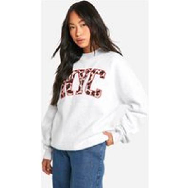 Womens Leopard Nyc Applique Sweatshirt - Grey - M, Grey