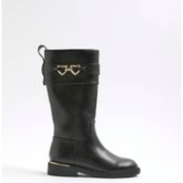 River Island Girls Black Heart Snaffle Knee High Boots - 1