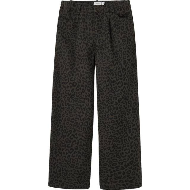 Name It Girls Brown & Black Animal Print Denim Wide-Leg Trousers - 9 year