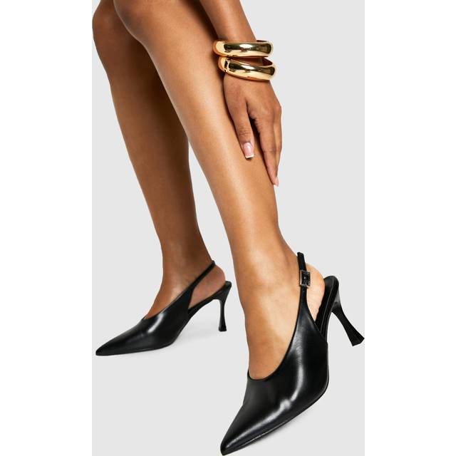Womens Mid Stiletto Slingback Court Shoes - Black - 4