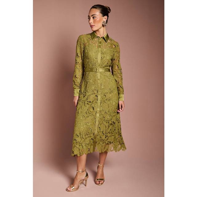 Lace Shirt Dress - Olive - 10