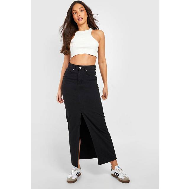 Womens Tall Denim Split Front Maxi Skirt - Black - 6, Black