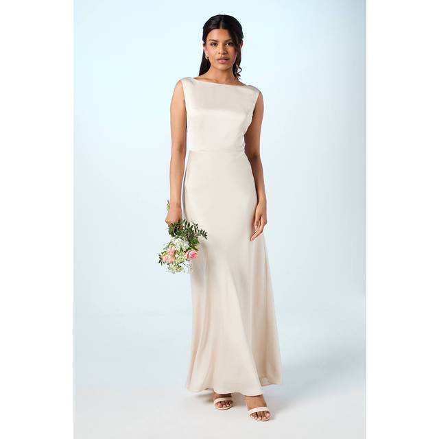 Petite Sleeveless Satin Bridesmaids Dress - Champagne - 8