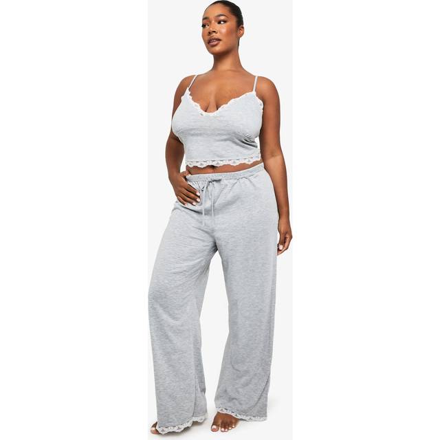 Womens Plus Jersey Lace Detail PJ Trouser Set - Grey - 24