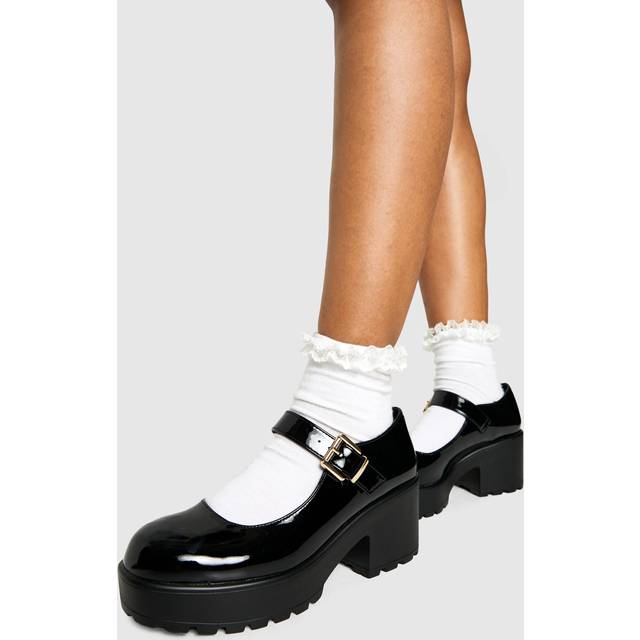 Womens Chunky Heeled Mary Janes - Black - 7, Black
