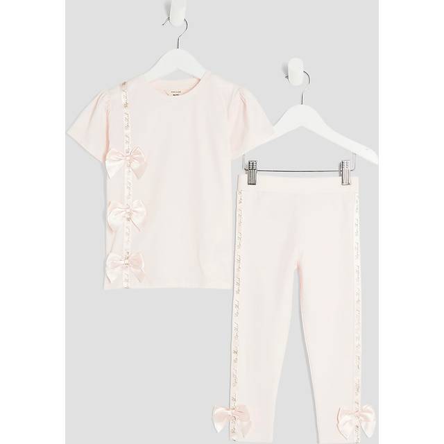 River Island Mini Girls Pink Ri Bow T-Shirt & Leggings Set - 4-5 Yrs