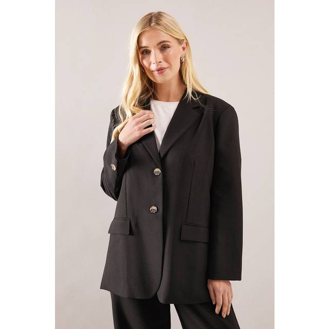 Womens Petite Single Breasted Two Button Blazer - Black - 14