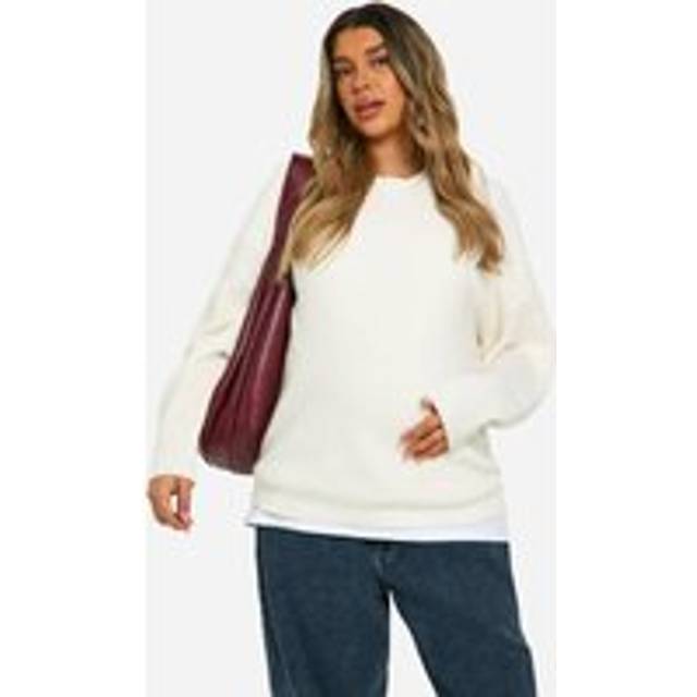 Womens Maternity Soft Knit Oversized Jumper - Cream - L, Cream