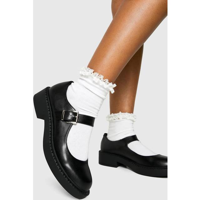 Womens Chunky Flat Mary Janes - Black - 3, Black