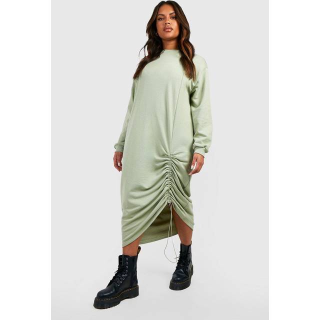 Womens Plus Oversized Ruched Side Midi Jumper Dress - Green - 18, Green